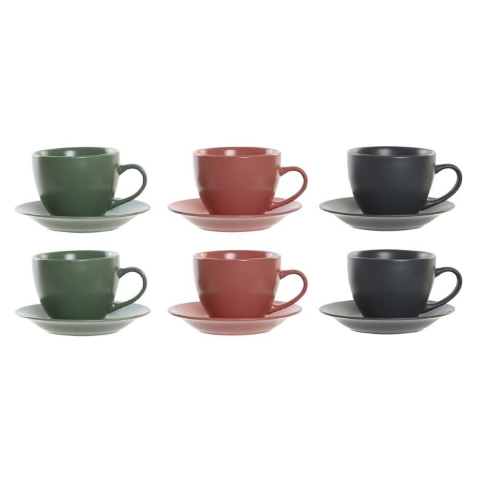 Jeu de 6 tasses avec plat DKD Home Decor Vert Rose Gris foncé Grès 150 ml 16 x 17 x 35 cm 1