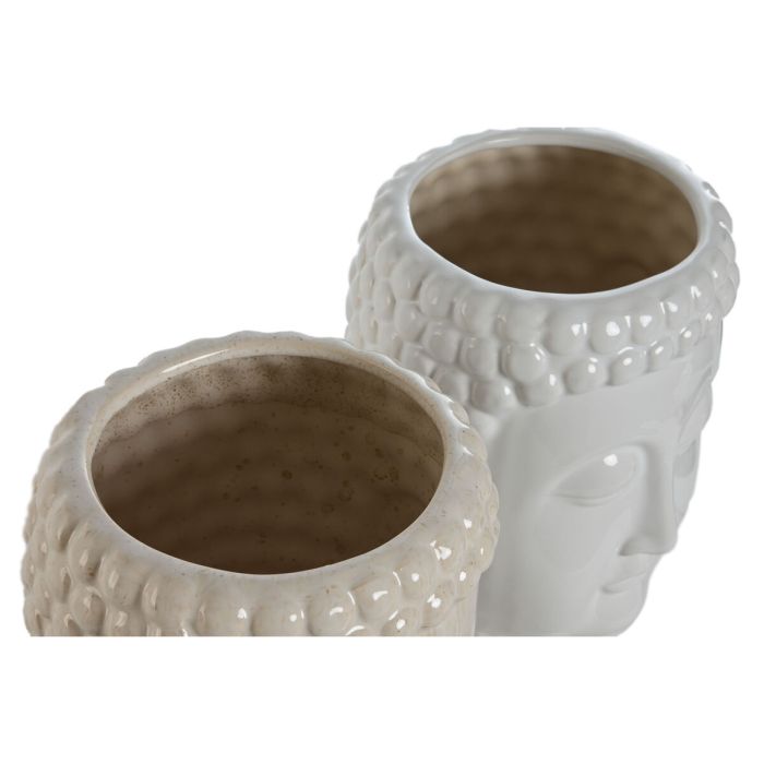 Cache-pot Home ESPRIT Blanc Beige Céramique 15 x 15 x 25 cm (2 Unités) 1