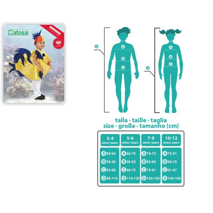 Déguisement Poisson pour Enfant 7-9 Ans Unisexe 2 Pièces - Costume de Carnaval Animaux Marins Multicolore en Polyester