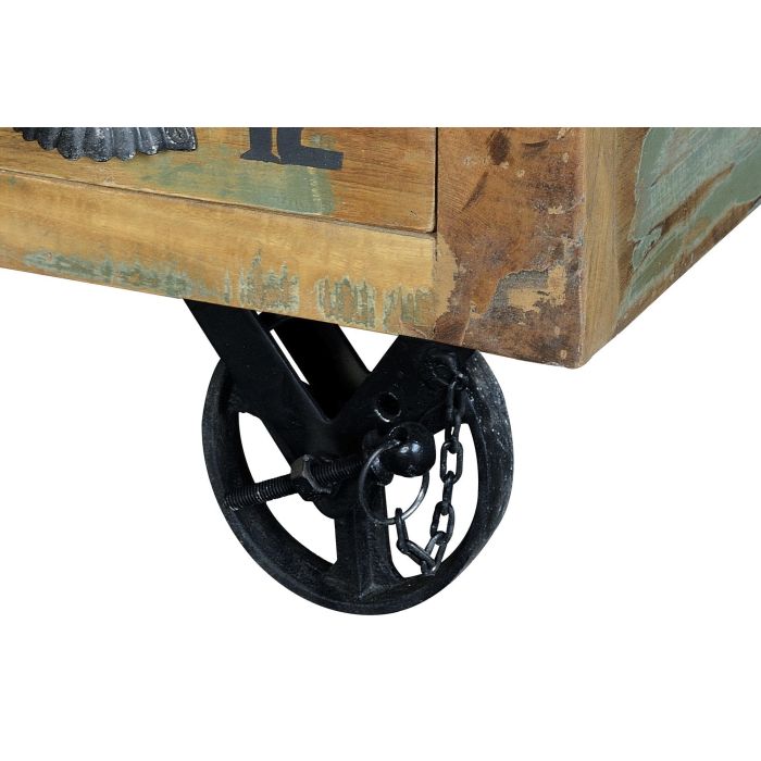 Table basse en bois recyclé avec 5 tiroirs et roulettes en métal multicolore - 110 x 70 x 42 cm 5