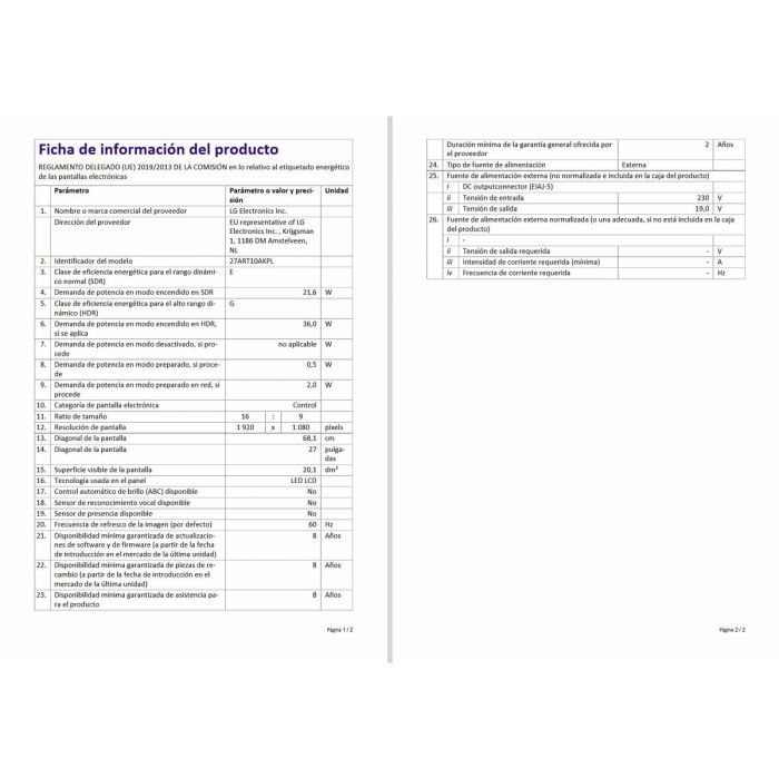 TV intelligente LG 27ART10AKPL.AEUW 27" 1