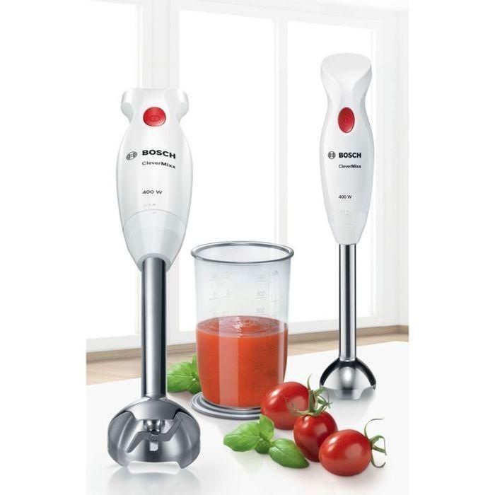 Bosch CleverMixx MSM24100 - Mixeur plongeant 400W, pied démontable inox, vitesse unique avec bol, blanc