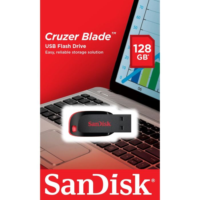 SanDisk Cruzer Blade Clé USB 128 Go USB 2.0 Type-A Sans Capuchon, Noir et Rouge