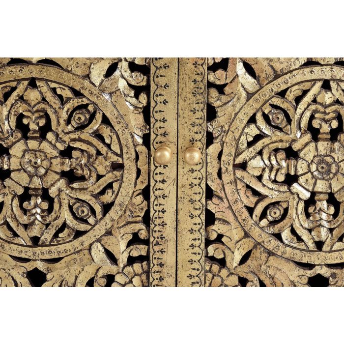 GINER Y COLOMER Commode en bois de manguier massif couleur noyer avec détails en bronze doré, meuble artisanal à finition unique 4