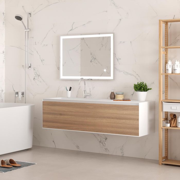 Emuca Miroir de salle de bain Heracles avec éclairage LED frontal et décoratif (AC 230V 50Hz), 34 W, Plastique et Verre 3