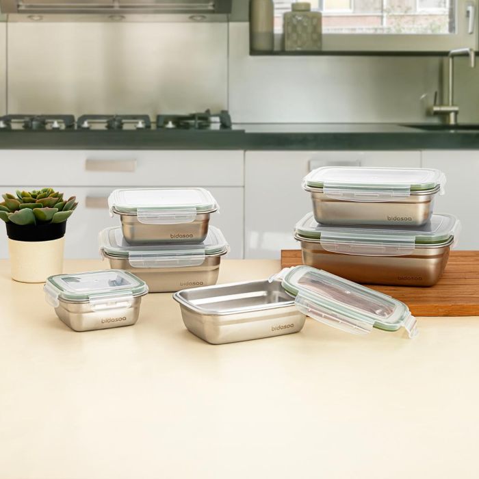 Recipiente Cuadr Hermético Acero Inox Theo Bidasoa 18,3,5x18,3x6,8 cm, 1200 mL (24 Unidades) 1