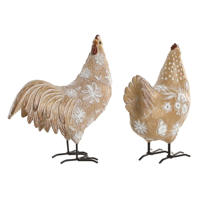Figurine Décorative Home ESPRIT Blanc Naturel Poule Coq 22,5 X 10 X 23,5 CM (2 Unités) 1