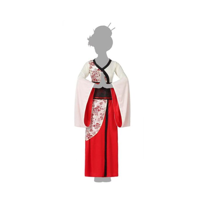 Costume Geisha Femme Adulte Rouge Taille XL, Japon, 2 pièces (Robe et Ceinture)