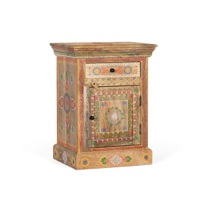 GINER Y COLOMER Table de chevet en bois de manguier avec tiroir et porte, peinte à la main, multicolore - Dimensions fournies 0 GINER Y COLOMER Table de chevet en bois de manguier avec tiroir et porte, peinte à la main, multicolore - Dimensions fournies 0