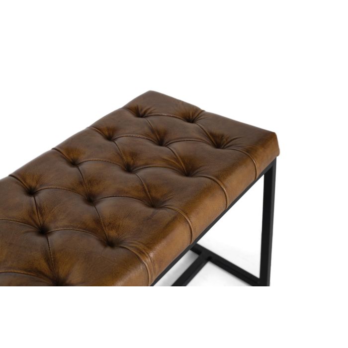 GINER Y COLOMER Banquette contemporaine avec assise capitonnée en cuir marron et structure en fer noir - Pour entrée, chambre ou siège d'appoint 2