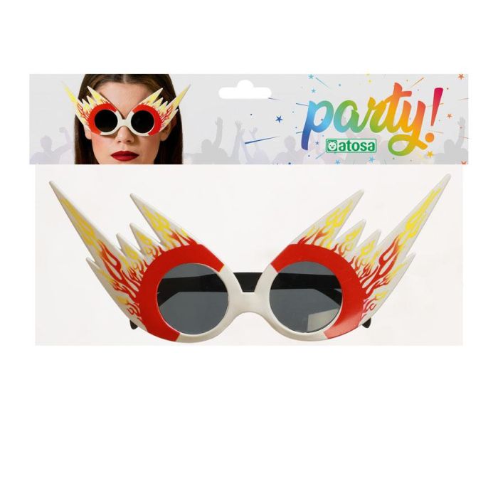 Lunettes à Monture Blanche avec Motif Flammes Rouges et Jaunes pour Style Rock, Disguise, Festival