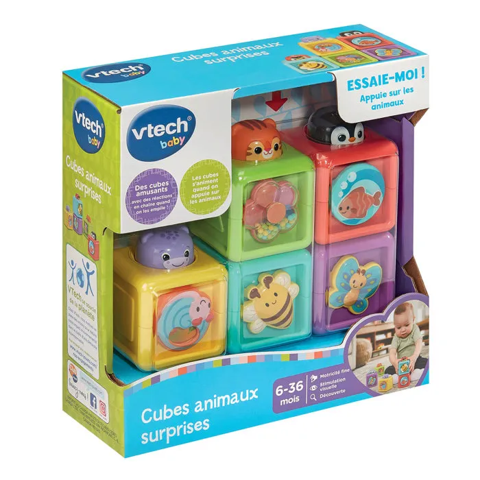 Vtech Baby - Cubes Animaux Surprises - Jeu d'éveil sensoriel avec 5 cubes interactifs - Pour bébé de 6 à 36 mois - Multicolore Vtech Baby - Cubes Animaux Surprises - Jeu d'éveil sensoriel avec 5 cubes interactifs - Pour bébé de 6 à 36 mois - Multicolore