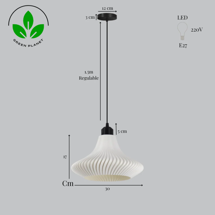 Lampe Suspendue "Vita" Blanc/Florón Negro/Câble Noir