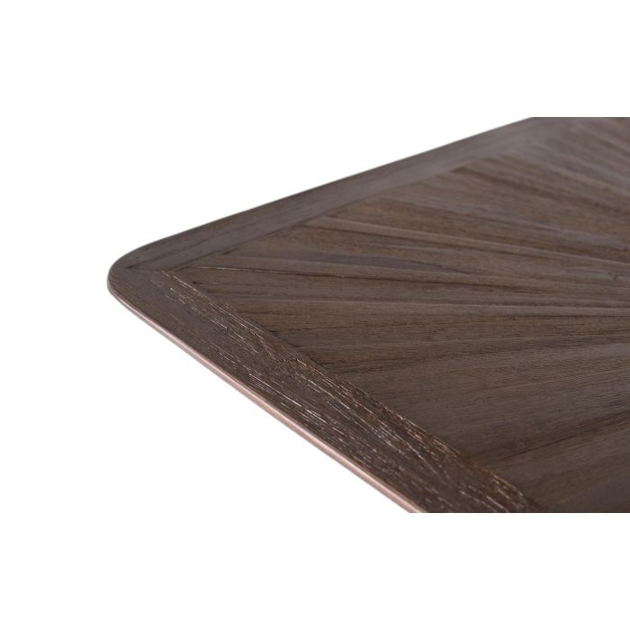 GINER Y COLOMER Table de salle à manger rectangulaire en bois de teck recyclé 180 cm, plateau marron foncé avec motif de marqueterie, pieds en X en métal noir, design contemporain 4