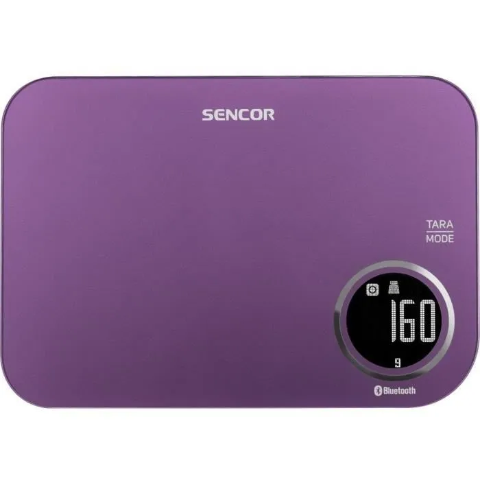 Balance de cuisine Sencor SKS 7073VT - 5 kg, Précision 1 g, Écran LCD rétroéclairé, 3 Modes, Fonction Tare, Compatible Appli