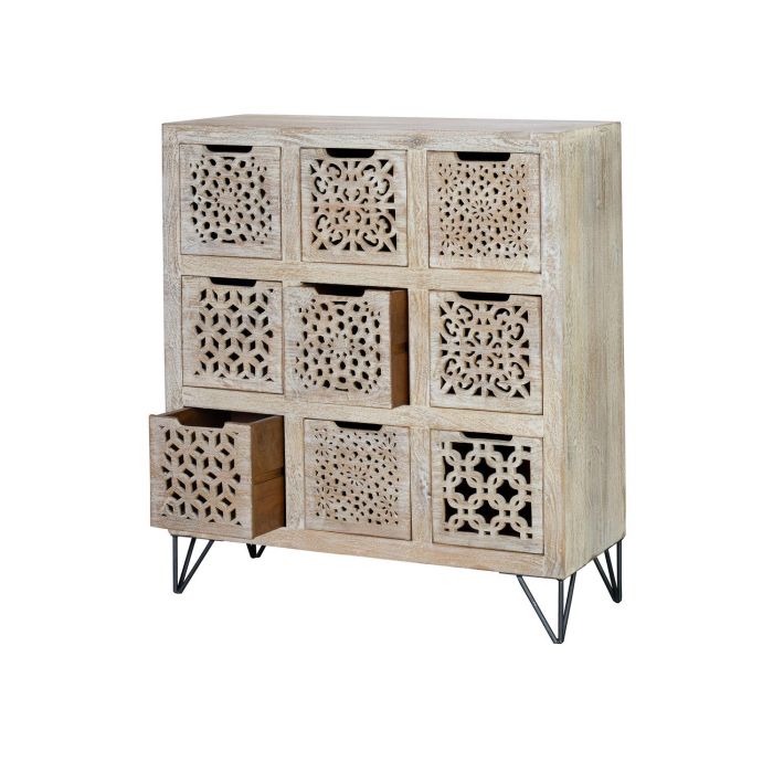 GINER Y COLOMER Commode 9 tiroirs en bois de manguier blanc vieilli avec pieds en fer, 21x20x30 cm (intérieur tiroirs) - Décoration 3