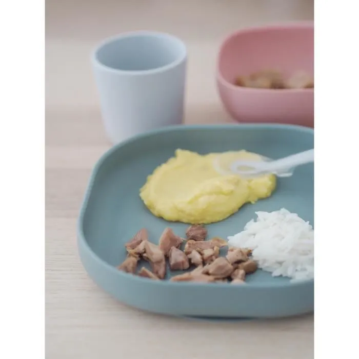 Beaba Set Repas Silicone Bébé 4 Pièces avec Ventouse Antidérapante Bol Assiette Verre Cuillère Eucalipto 3
