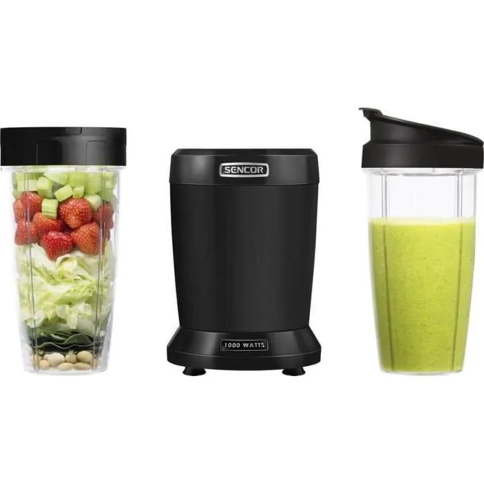 Sencor SNB 4303BK Blender Smoothie Extra Puissance 1200 W avec Accessoires, Bol 1 L et 0.8 L, 6 Lames Titane Inox pour Soupes, Cocktails, Aliments Bébé Sencor SNB 4303BK Blender Smoothie Extra Puissance 1200 W avec Accessoires, Bol 1 L et 0.8 L, 6 Lames Titane Inox pour Soupes, Cocktails, Aliments Bébé