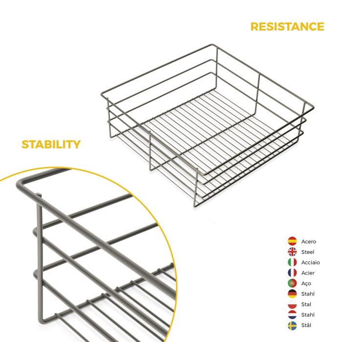 Emuca Kit tiroir en fil métallique et rack ajustable Quartz pour armoires, glissières extension totale et à fermeture douce, Module 60cm, Finition Titane 7