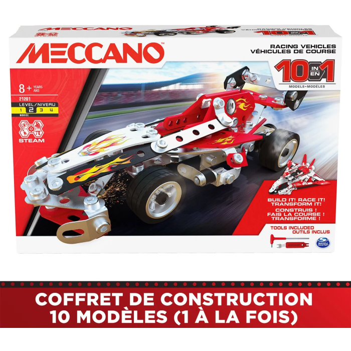 Bandai Meccano APM20104 - Coffret de construction Véhicules de course 10 en 1, 225 pièces en métal et plastique, jeu éducatif pour enfants dès 8 ans Bandai Meccano APM20104 - Coffret de construction Véhicules de course 10 en 1, 225 pièces en métal et plastique, jeu éducatif pour enfants dès 8 ans