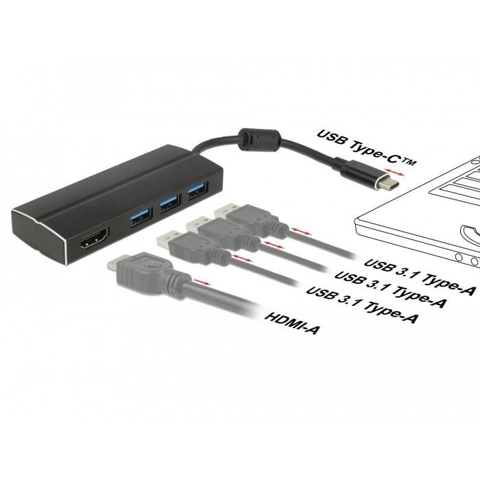 DELOCK USB 3.1 Gen 1 Adapter USB Type-C zu 3 x USB 3.0 Typ-A Hub + 1 x HDMI DP Alt Mode 4K 30 Hz 2