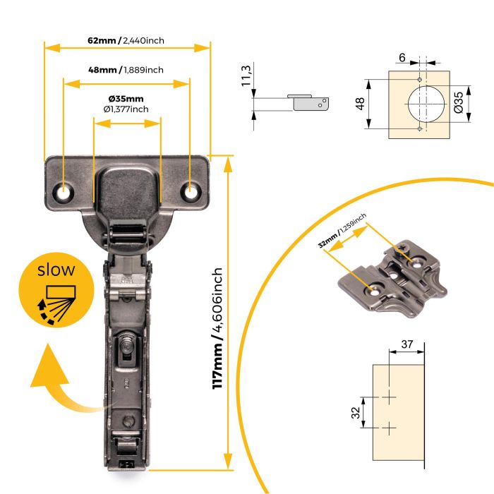 Emuca Lot de 20 charnières droites X91N avec embases à visser, Hauteur 0, Acier, Titane 4