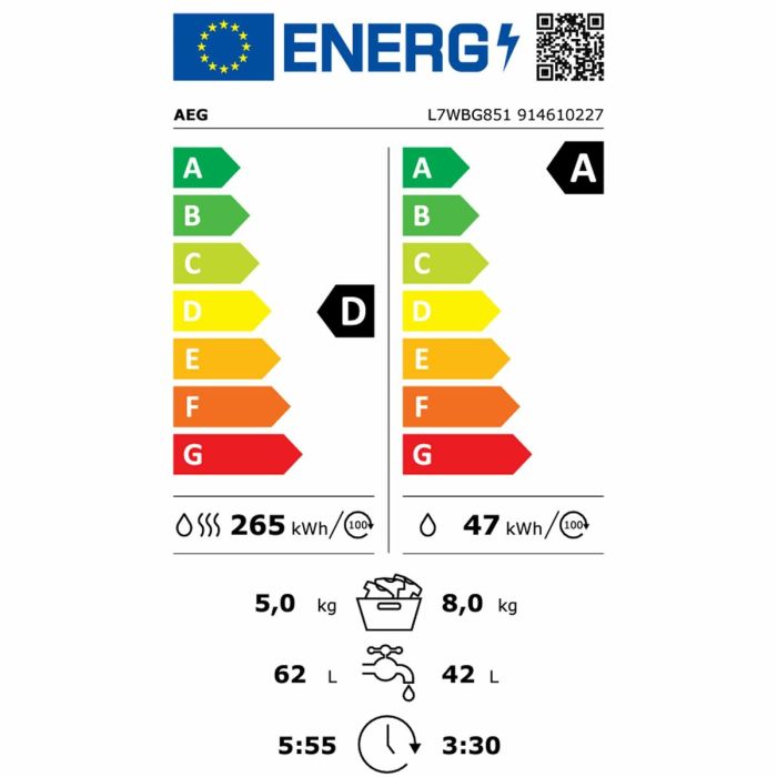 Laveuse - Sécheuse AEG L7WBG851 1600 rpm 5 kg 1 Laveuse - Sécheuse AEG L7WBG851 1600 rpm 5 kg 1