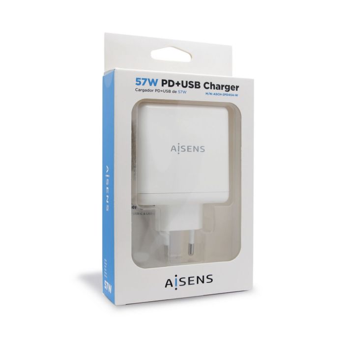 Chargeur Voiture Mur Aisens ASCH-2PD45A-W Blanc 57 W USB-C (1 Unité) 1 Chargeur Voiture Mur Aisens ASCH-2PD45A-W Blanc 57 W USB-C (1 Unité) 1