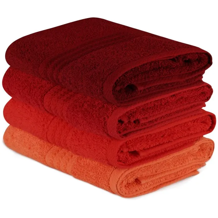 Ensemble de 4 serviettes de main en coton 100% - 50 x 90 cm - Orange - Douces et absorbantes pour salle de bain Ensemble de 4 serviettes de main en coton 100% - 50 x 90 cm - Orange - Douces et absorbantes pour salle de bain