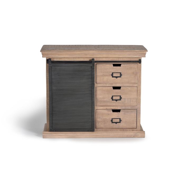 GINER Y COLOMER Commode Industrielle 3 Tiroirs en Bois de Mango et Métal Gris Naturel 85x100x40 cm 1