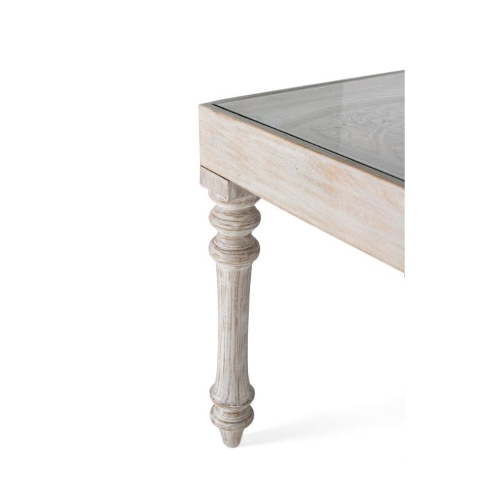 GINER Y COLOMER - Table de salle à manger rectangulaire en bois de manguier et verre, plateau sculpté à la main, 220 cm, blanc décapé 4 GINER Y COLOMER - Table de salle à manger rectangulaire en bois de manguier et verre, plateau sculpté à la main, 220 cm, blanc décapé 4