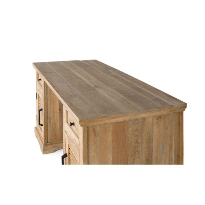 GINER Y COLOMER Bureau en bois de manguier naturel avec 2 portes et 2 tiroirs, meuble de travail artisanal en teinte naturelle 3 GINER Y COLOMER Bureau en bois de manguier naturel avec 2 portes et 2 tiroirs, meuble de travail artisanal en teinte naturelle 3