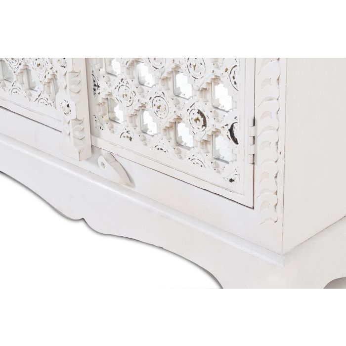 GINER Y COLOMER - Armoire en bois de manguier blanc avec style géométrique, incrustations et miroir, 2 portes, 3 étagères intérieures 3 GINER Y COLOMER - Armoire en bois de manguier blanc avec style géométrique, incrustations et miroir, 2 portes, 3 étagères intérieures 3