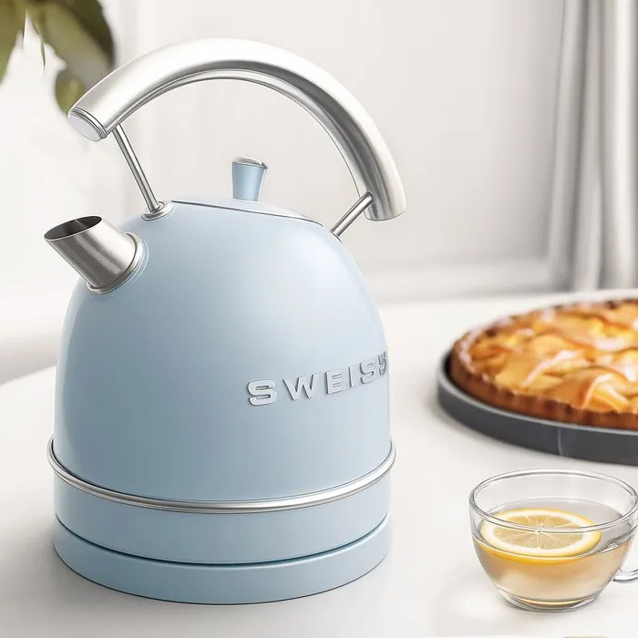 Sweiss Bouilloire Vintage KTL6 - 1.8 L - 2200 W - Socle 360° - Capacité 1,8 litre - En acier inoxydable - Bleu - Design de cuisine Sweiss Bouilloire Vintage KTL6 - 1.8 L - 2200 W - Socle 360° - Capacité 1,8 litre - En acier inoxydable - Bleu - Design de cuisine