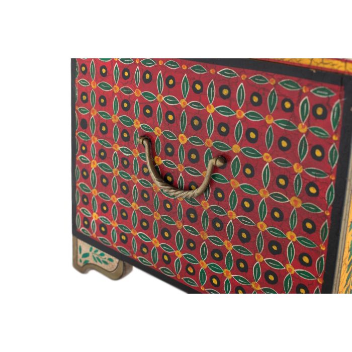 GINER Y COLOMER - Bahut coffre de rangement en bois de manguier peint à la main, motifs multicolores, ouverture par le dessus - 80x43x46 cm