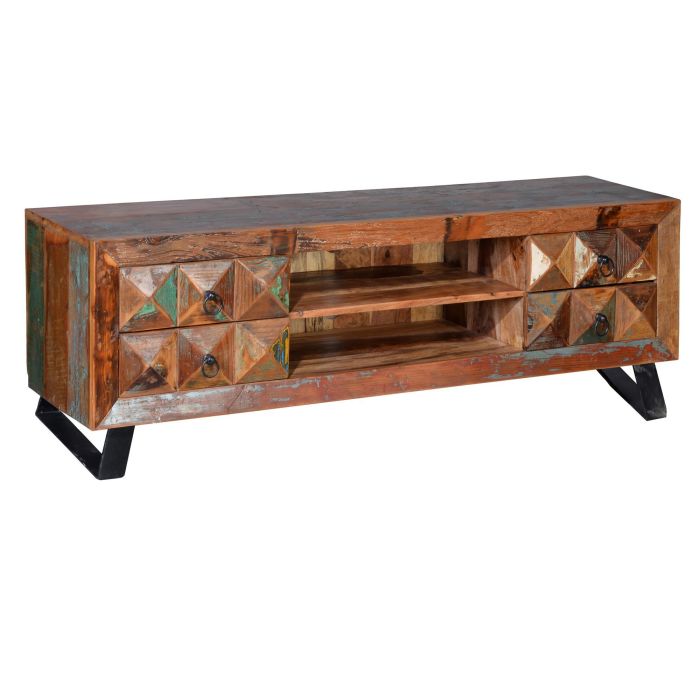GINER Y COLOMER Meuble TV en bois recyclé multicolore - 4 tiroirs, 155x55x40 cm, collection Diamante 0 GINER Y COLOMER Meuble TV en bois recyclé multicolore - 4 tiroirs, 155x55x40 cm, collection Diamante 0