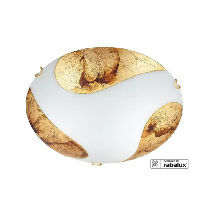 RABALUX Lampe de Plafond "Art Gold" 2xE27 IP20 RAB-1942, Lustre Classique en Verre Blanc et Doré, Diamètre 40 cm 0