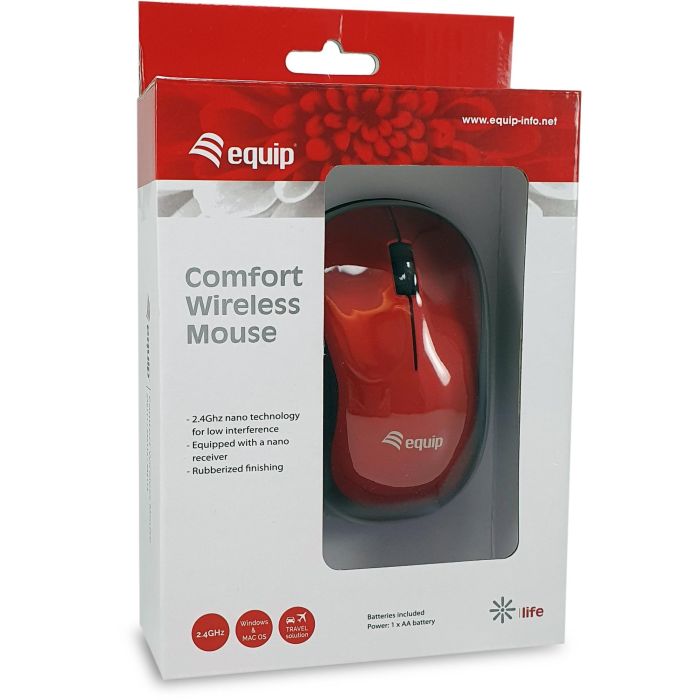 Equip Optische Maus kabellos USB Komfort R+L rot 3