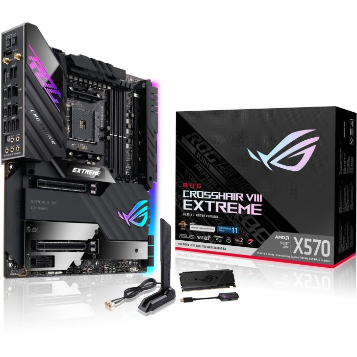 ASUS ROG Crosshair VIII Extreme Carte Mère Gaming (AMD X570, Socket AM4, Processeurs AMD Ryzen 5000 & 3000 Series, 4x DIMM DDR4, 128 Go Max, WiFi 6, Bluetooth 5.2, 2x 10 GbE)
