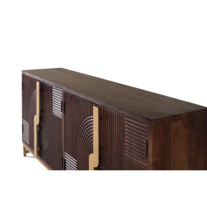 GINER Y COLOMER Dora2 - Buffet en bois de manguier massif 4 portes, détails dorés et pieds métalliques - Coloris noyer - 62x41 cm (porte) 3