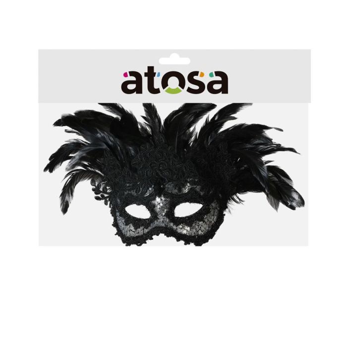Masque de Bal à Plumes Noir avec Dentelle et Broderie - Déguisement Gothique ou Dame Sombres pour Carnaval, Fête Masquée, Photoshoot