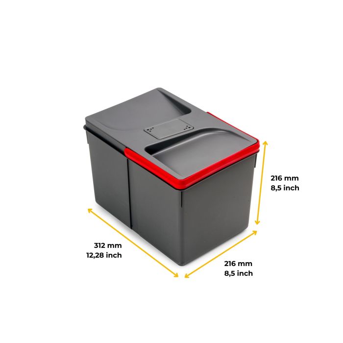 Emuca Poubelles pour tiroir de cuisine Recycle avec couvercle anti-odeurs, Hauteur 216mm, 1x12litres, Plastique gris anthracite 8