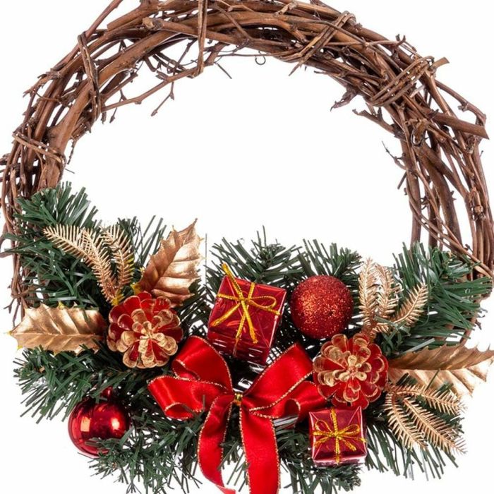 Couronne de Noël Rotin Rouge Multicouleur PVC 20 x 20 x 10 cm 2