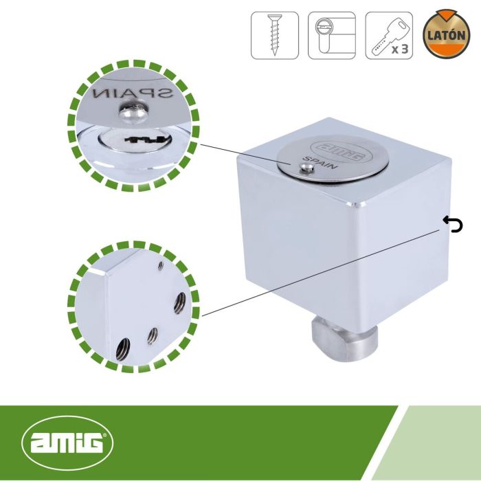 Verrouillage AMIG A24542-670 Laiton Chrome 6 x 5 cm Volet Supérieur 7