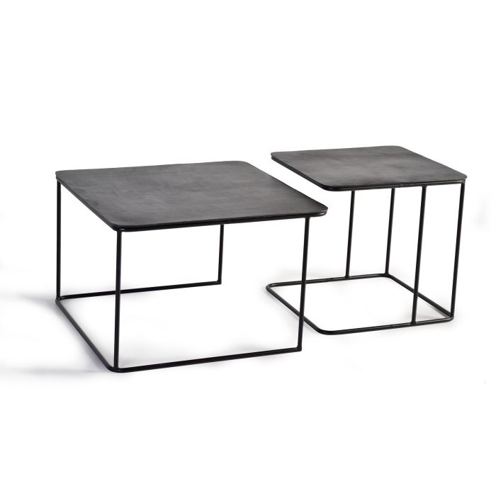 GINER Y COLOMER - Set de 2 Tables Basses Emboîtables en Métal avec Plateau Martelé Bronze, Noir et Fer - 60 cm & 46 cm 1 GINER Y COLOMER - Set de 2 Tables Basses Emboîtables en Métal avec Plateau Martelé Bronze, Noir et Fer - 60 cm & 46 cm 1
