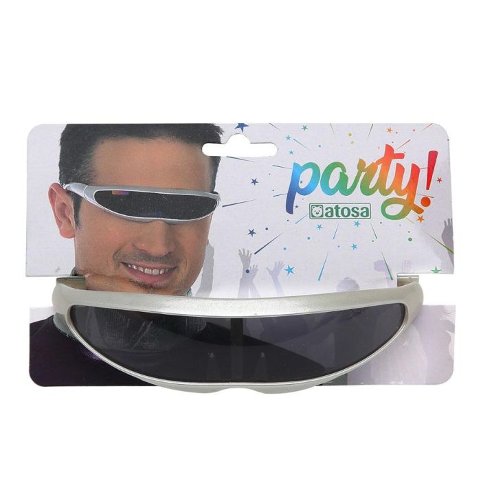 Gafas Futurista Robot Broma - Lunettes futuristes robot à lentille unique sombre et monture argentée pour déguisement cosplay SF adulte