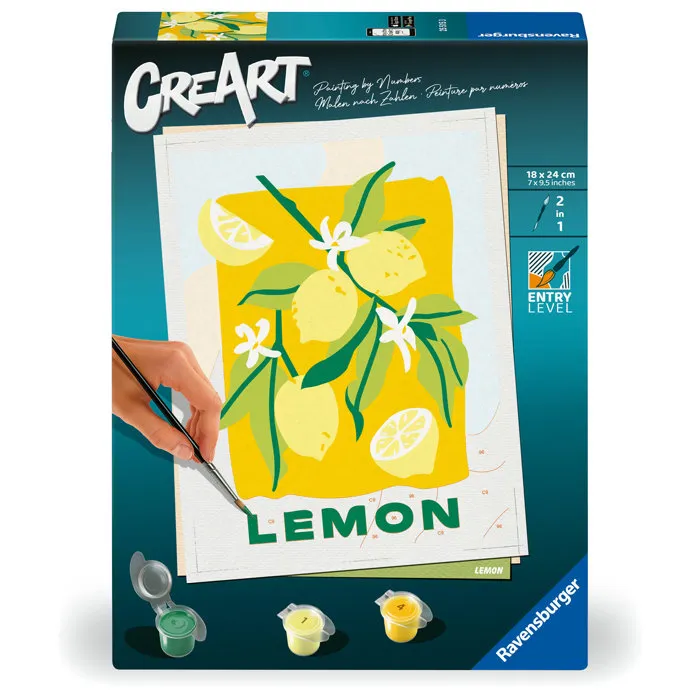 Ravensburger CréArt - Peinture par numéros adulte 'Lemon' - Tableau déco 18 x 24 cm avec 7 pots peinture acrylique Ravensburger CréArt - Peinture par numéros adulte 'Lemon' - Tableau déco 18 x 24 cm avec 7 pots peinture acrylique