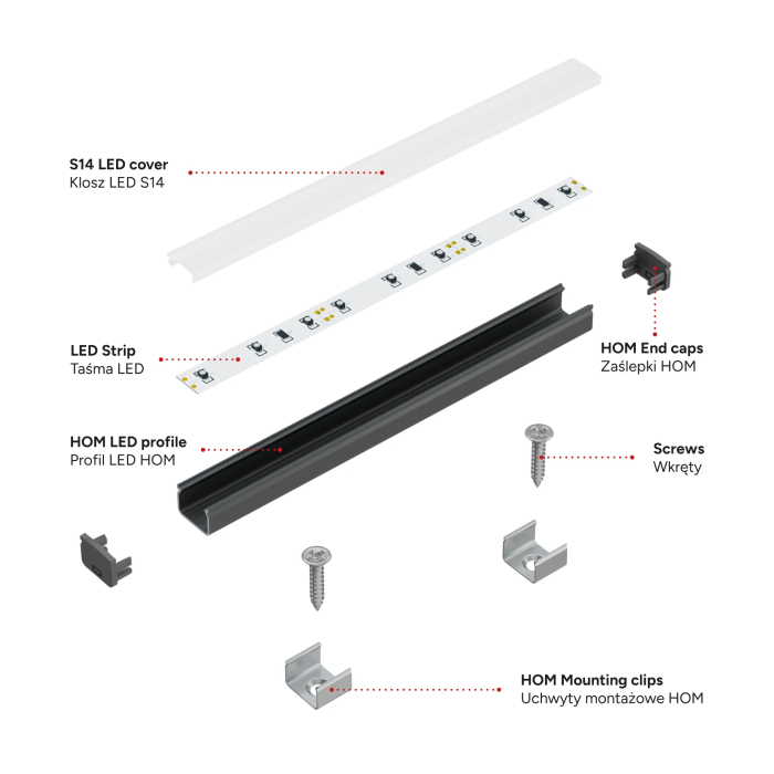 KIMERA HOM Profilé Aluminium Anodisé Argent avec Diffuseur Opal, Bouchons et Clips de Fixation, 2.02M 1