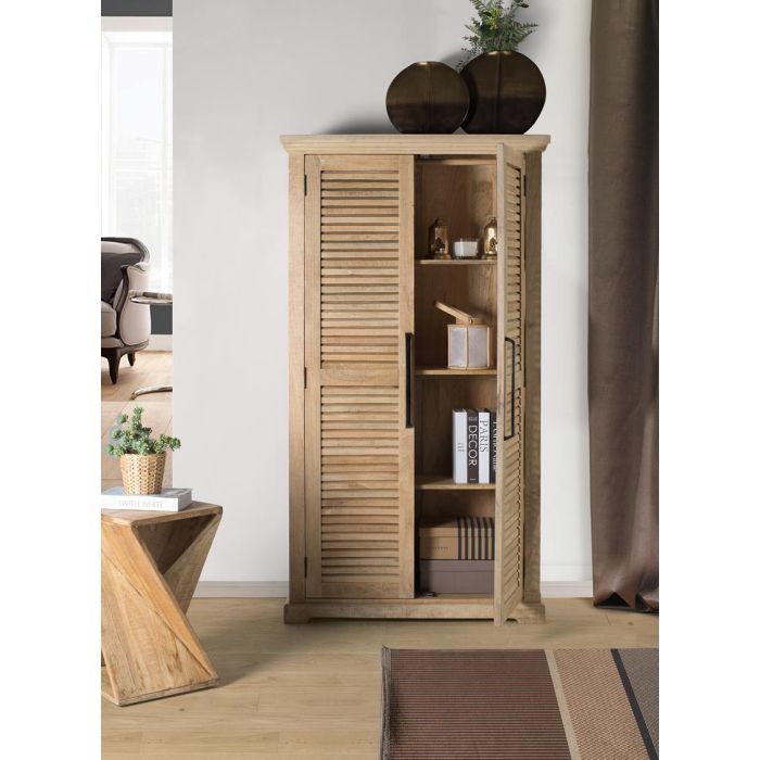 GINER Y COLOMER - Armoire 2 portes en bois massif de manguier couleur naturel avec cintre et 2 étagères réglables - 180 x 100 x 40 cm