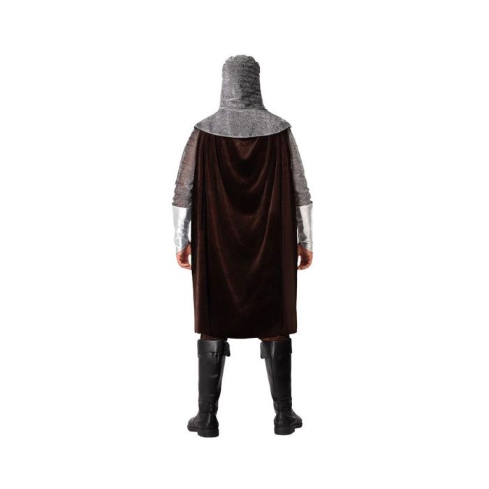 Costume Croisé Médiéval Chevalier Adulte Homme Marron, Inclut Capuche en Mailles, Cape et Ceinture, Taille XS-S